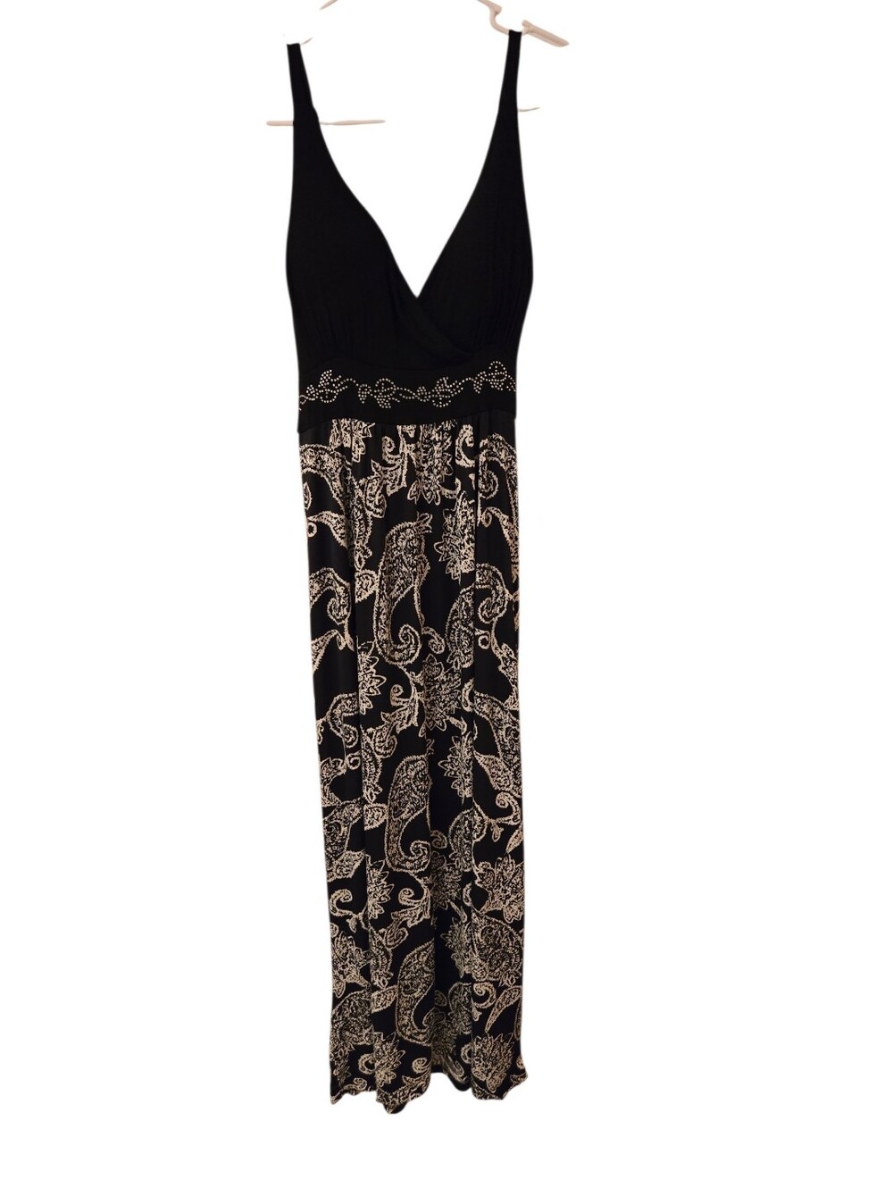 Studio West Black and White Studded Empire Paisley Maxi Dress Size Med